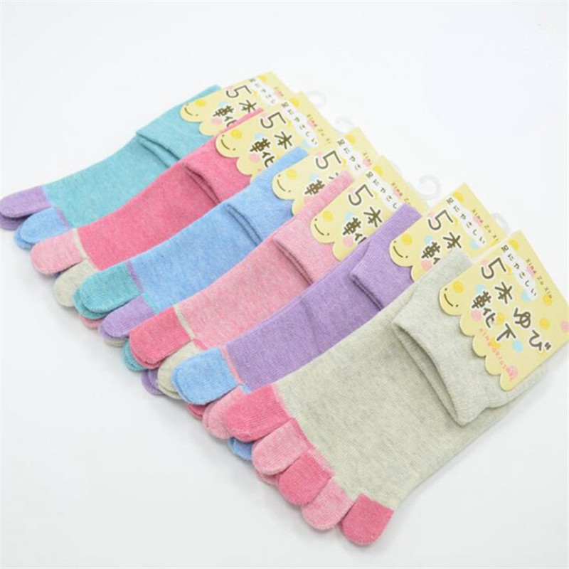 japonaise femmes drôle Kawaii orteil chaussettes Lolita cinq doigts dame fille bonbons couleurs mignon dormir chaussette pour les femmes