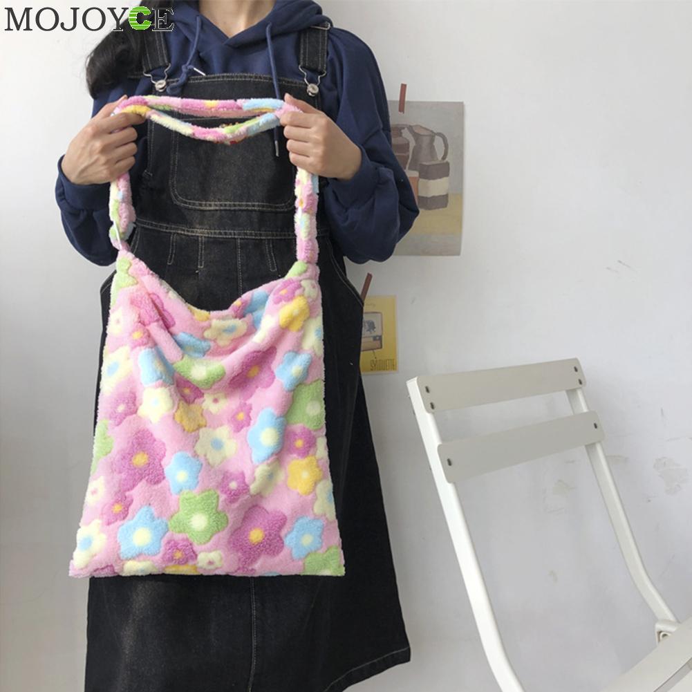 Flower Shoulder Bag Women Soft Plush Large Capacity Totes Handbag Travel Daily Messenger Crossbody Pouch