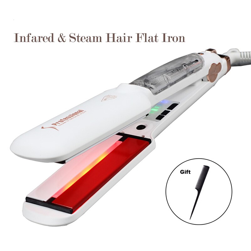 Infrared Steam Straighteners for Hair Steam Infrared Hair Iron with 2 Inch Wide Ceramic Tourmaline Plates Hair Iron: White / AU
