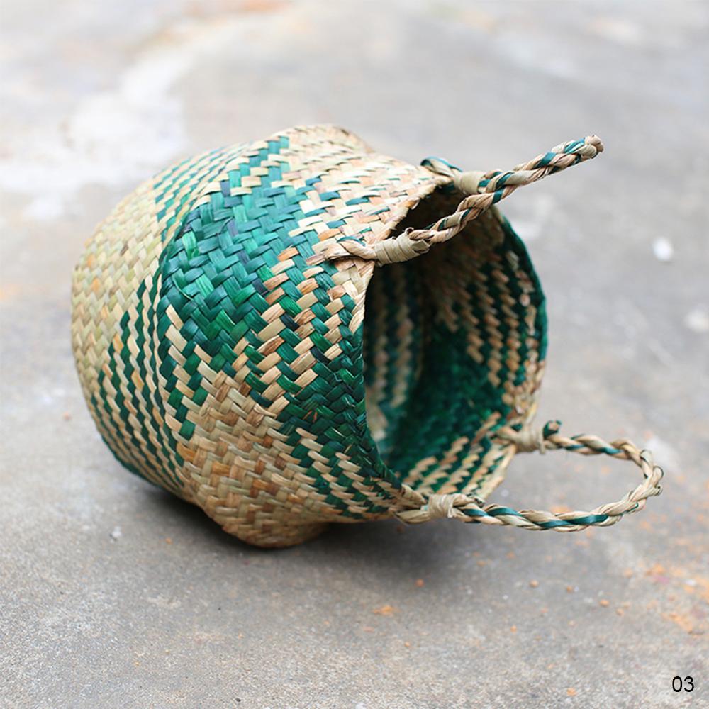 Multi-størrelse rattan kurv urtepotte naturlig plante strikket kurv potte vasketøjskurv diverse legetøj flettede hjemme opbevaringskurve: 03 / 22 x 20cm