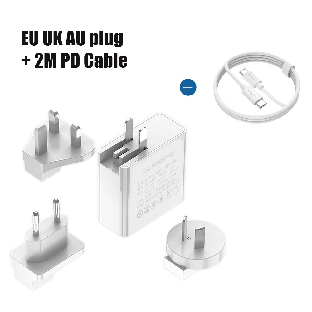 Carregador 65w rápido pd3.0 pps qc3.0 fcp para macbook ar ipad iphone 11 pro samsung huawei carregador de parede para dell: EU UK AU with Cable