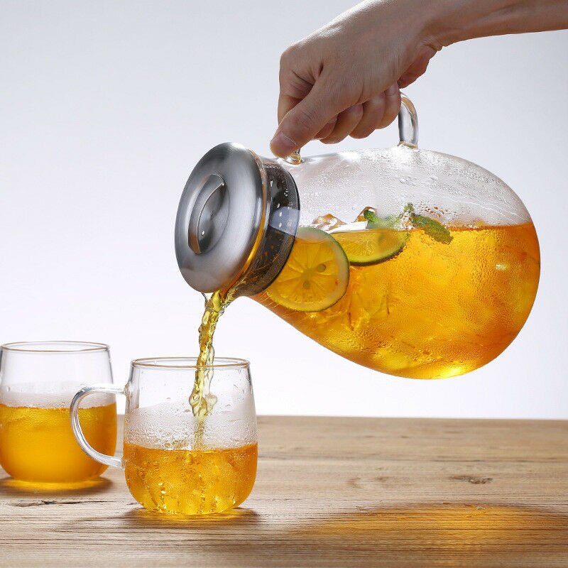 Glass Cold Water Pot 1800ml Heat Resisting Borosilicate Glass Fruit Juice Jug Coffee Pitcher Afternoon Flower Tea Pot Teapot