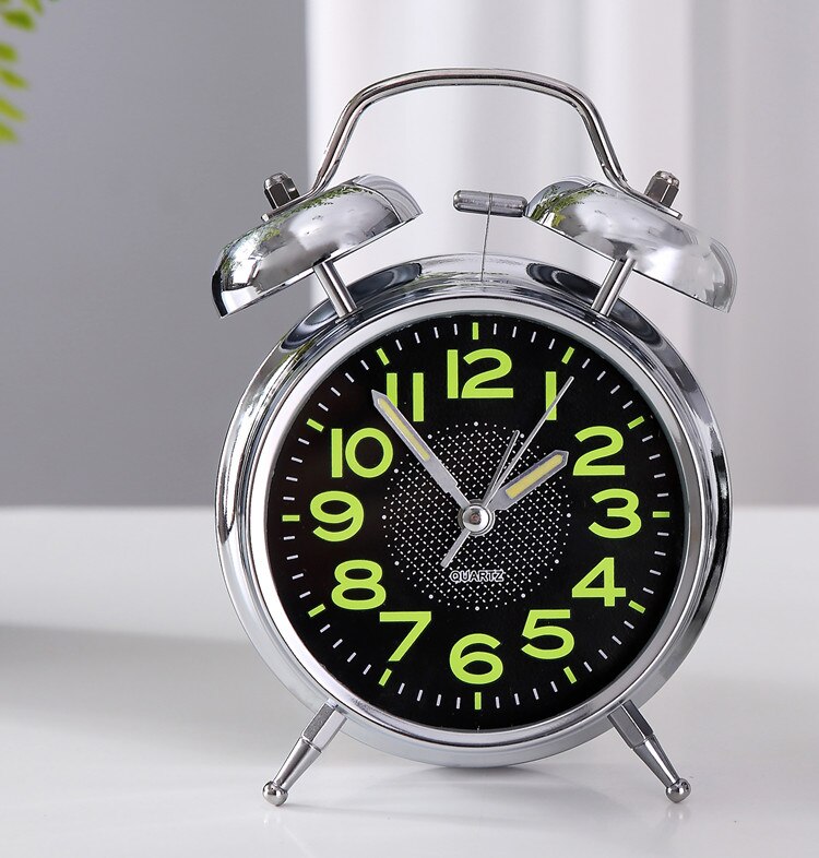 Reloj despertador luminoso y de Metal con alarma negra, reloj despertador silencioso y minimalista para dormitorio de estudiantes y casa MM60NZ