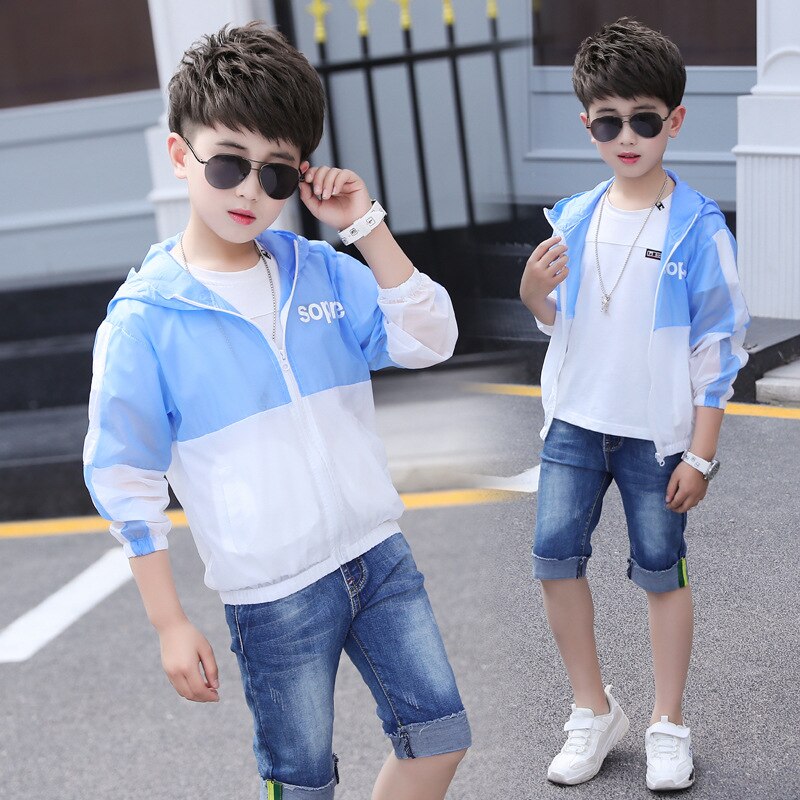 Kids Jongens Letters Gedrukt Bescherming Zomerzon Kleding Grote Maagdelijke Jas Casual Jas 6-12 Jaar Oud