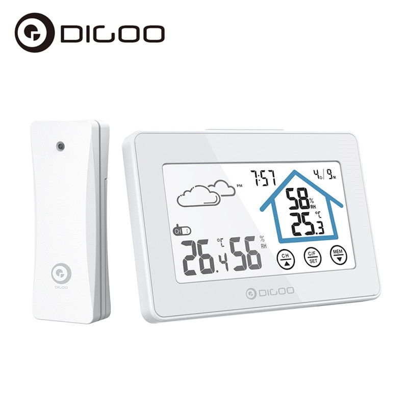 Digoo dg -th8380 berøringsskærm vejrstation dagligt ur alarm termometer hygrometer udendørs indendørs fugtighedstemperaturføler