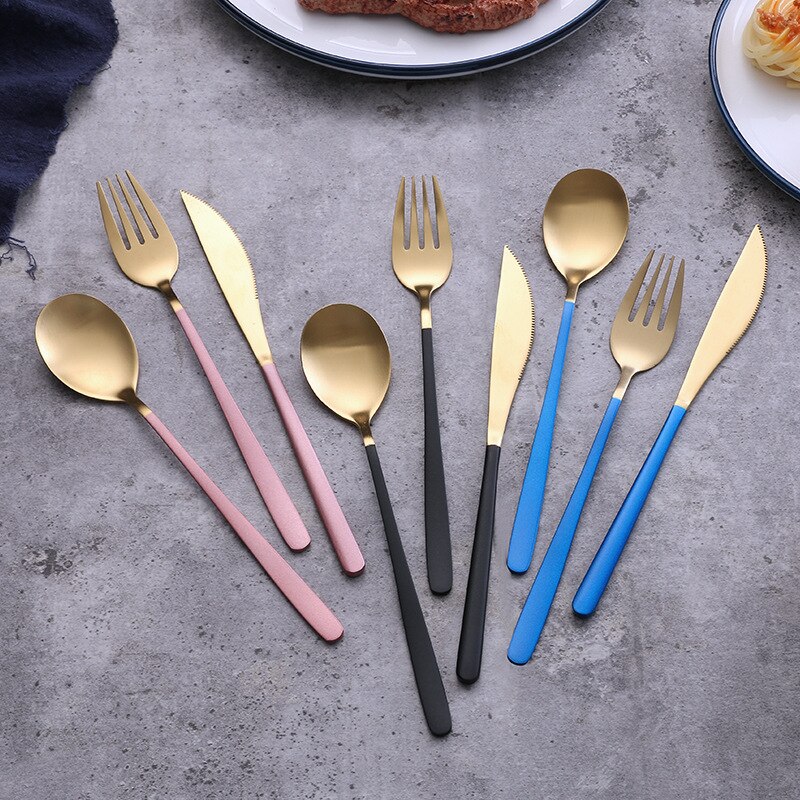 Photo Photography Background Props Black Silver Gold Tableware Set Spoon Fork Knife Set for Fine Western Food