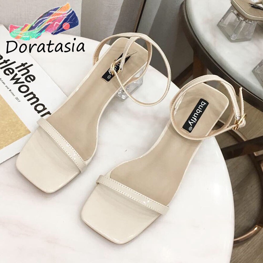 DORATASIA Brand Square Peep Toe Sandals Summer Med Clear Heels Sandals Women Concise Date Shoes Woman