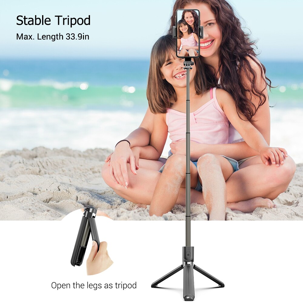 3 in 1 Phone Gimbal Stabilizer Selfie Stick Tripod 86cm 5-Section with Remote Shutter Phone Clamp Smart Rotatable for Smartphone