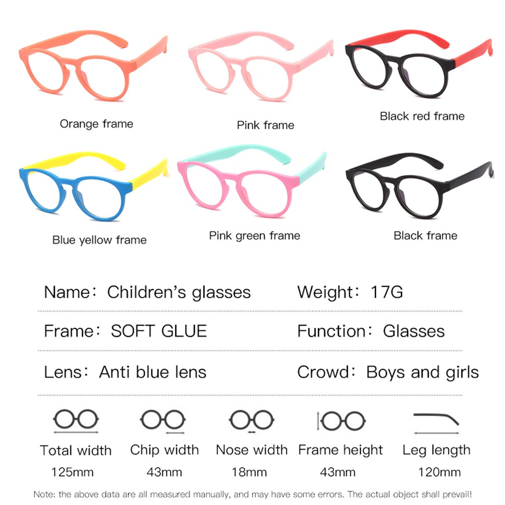Gafas con montura de silicona TR90 para niños y niñas, lentes ópticas de protección antiluz azul, redondas y flexibles, color Naranja