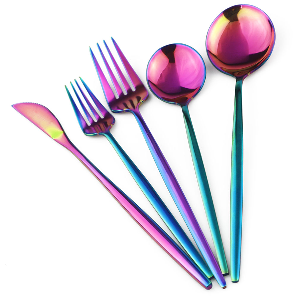 5 st lyxiga rainbow bestick set bestick set guld restaurang dessert gaffel bestick 304 rostfritt stål servis silver set