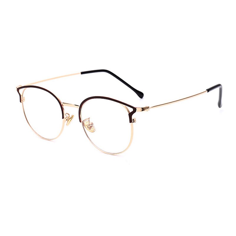 SHAUNA Anti-Blue Light Metal Cat Eye Glasses Frame Cat Ear Optical Frames Women: Brown Golden