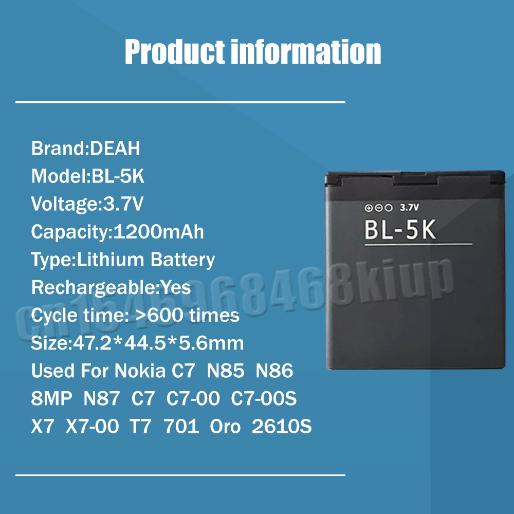1-20PCS 1200mAh BL-5K BL 5K BL5K Rechargeable Lithium Phone Battery For Nokia N85 N86 8MP N87 2610S 701 Oro C7 C7-00 X7 X7-00 T7