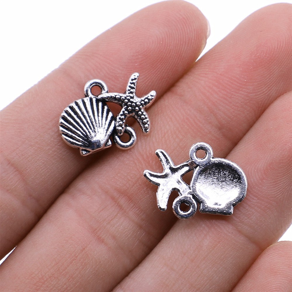 Abalorios de conchas y conchas de Color plateado antiguo, 20 piezas, para fabricación de joyas: 13x18mm-Silver