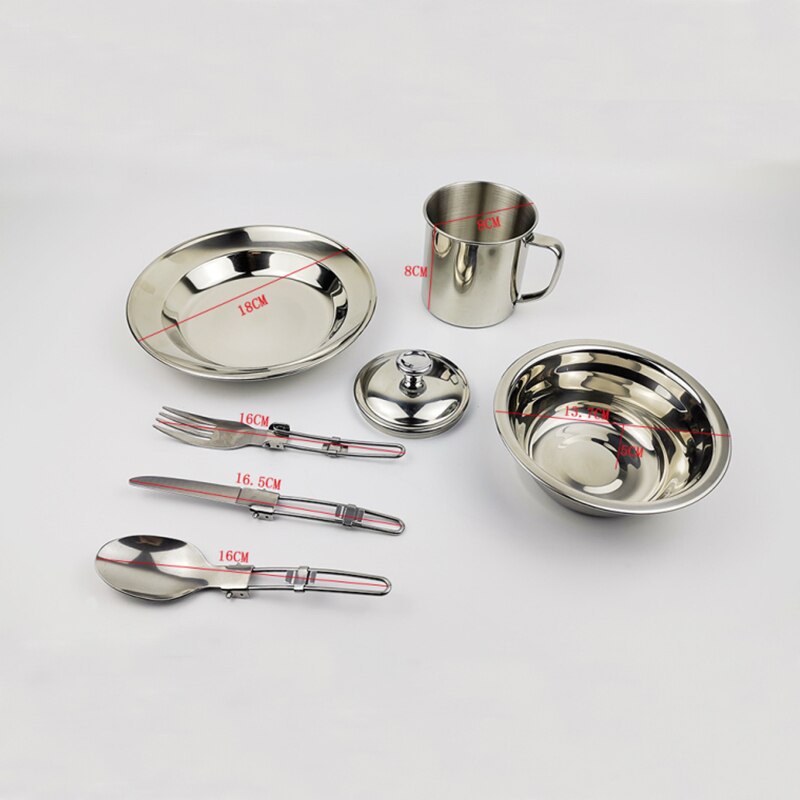 Stainless Steel Camping Tableware Kit Cookware Set Lightweight Folding Picnic Camp Cooking Gear for Tourism Backpacking