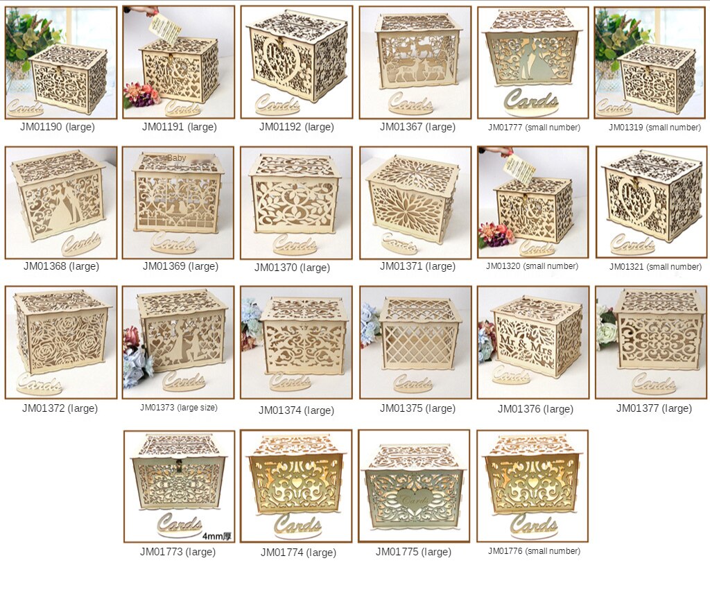 Diy Wooden Card Box Wedding Supplies Hollow Business Card Box Sign-in Box Wooden Wedding Greeting Card Box