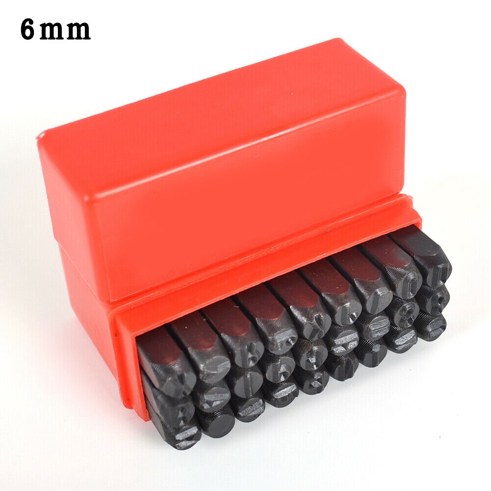 Herramienta de artesanía de cuero, juego de sellos de mayúsculas, letras del alfabeto, punzón de acero, Kits de herramientas de artesanía de Metal, A-Z de 2-6mm, 27 Uds.: 6mm