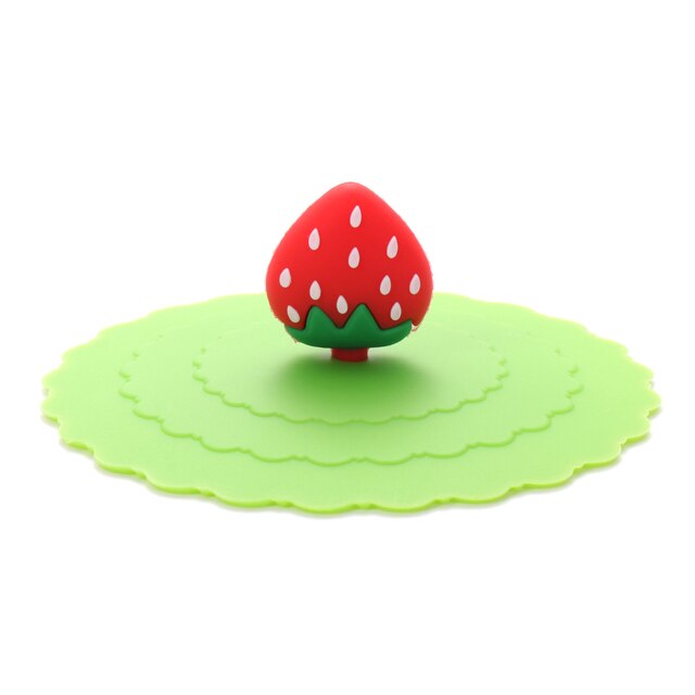 10CM Cute Cartoon Silicone Cup Cover Heat-resistant Leakproof Sealed Lids Tea Coffee Mugs Dustproof Suction Cap Home Supplies: Strawberry
