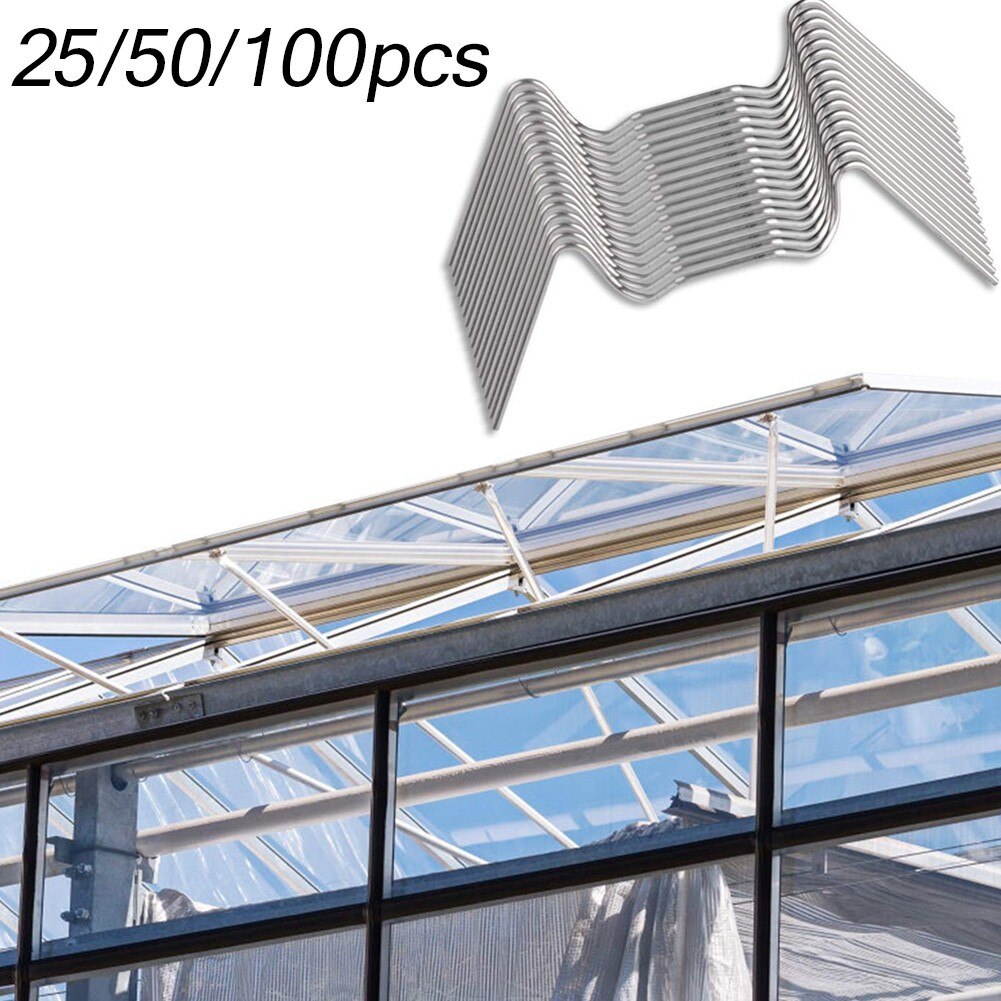 20/50/100pcs Stainless Steel Greenhouse W Clips Spring Wire Glazing Frame Fixing Clips For Greenhouse Glass House Twin-Hall Web