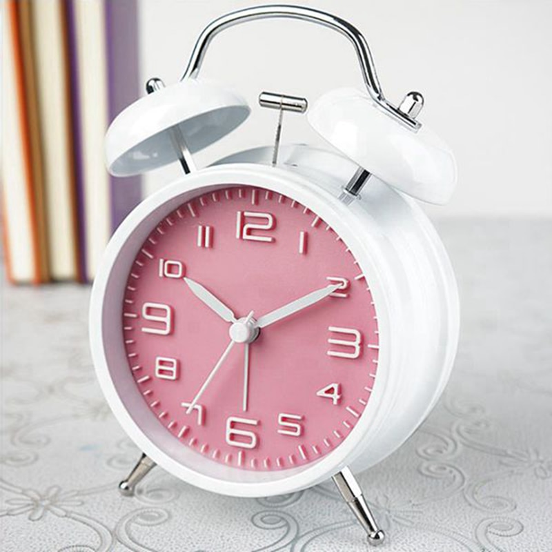 4 Inch Cute Small Double-Bell Night Light Loud Alarm Clock with Backlight Decorative Bedside Table Desk Vintage Clocks