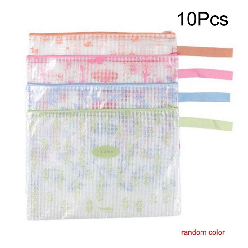 10 Pcs A4 Size Plastic Zip Document Filing Folder Bag Storage Pouch