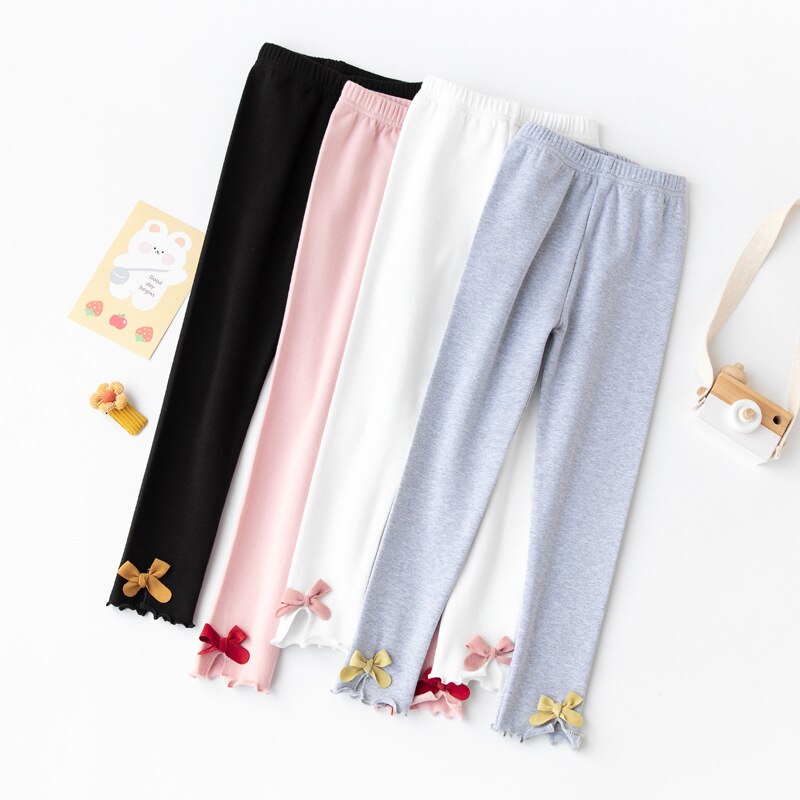 2022 spring girls' leggings Korean style children's pants Colorful big bow girls' pants
