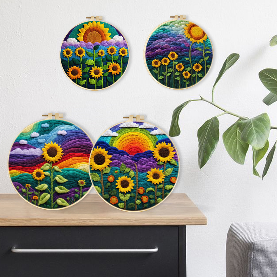 SDOYUNO-Calligraphy And Painting Wool Felt Embroidery Frame Sunflower Stitch Diy Craft Supplies Wool Burlap Set Home Decoration