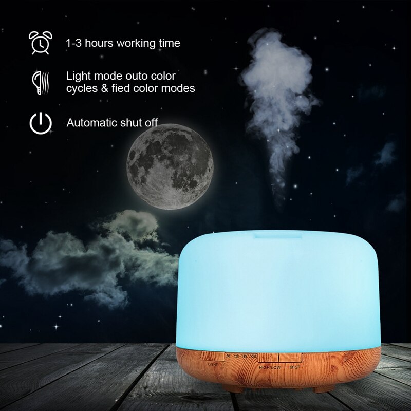 UK Plug 500Ml Humidifier,Essential Oil Diffuser, Aroma Diffuser, 7 Color LED Lights, with Remote Control