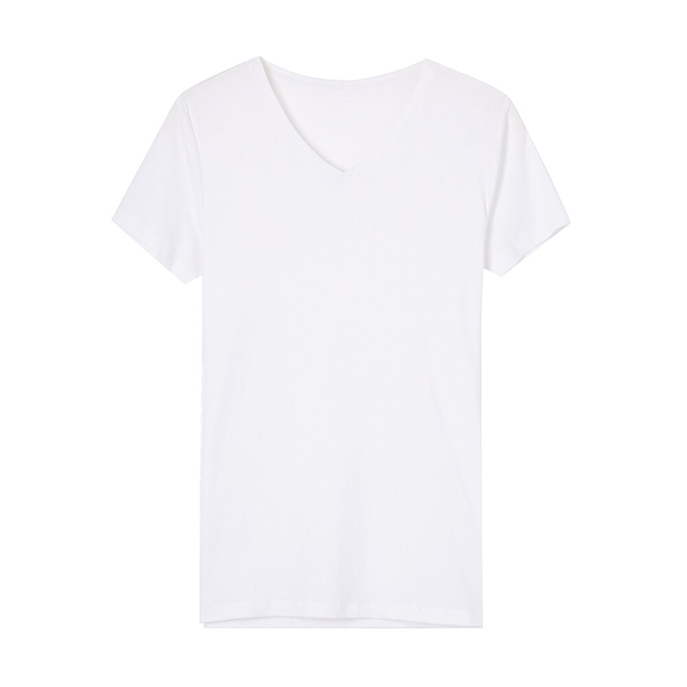 Metersbonwe Men's Basic Tees Summer Soft T shirts Men Short Sleeve Cotton Flexible T-shirt V-Neck Loose Basic Casual Tee: White / L