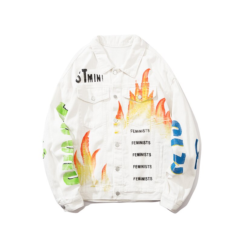 Graffiti Brief Print Denim Jassen Streetwear Hip Hop Casual Punk Rock Jeans Jas Jassen Uitloper Hipster Tops WQ172: M