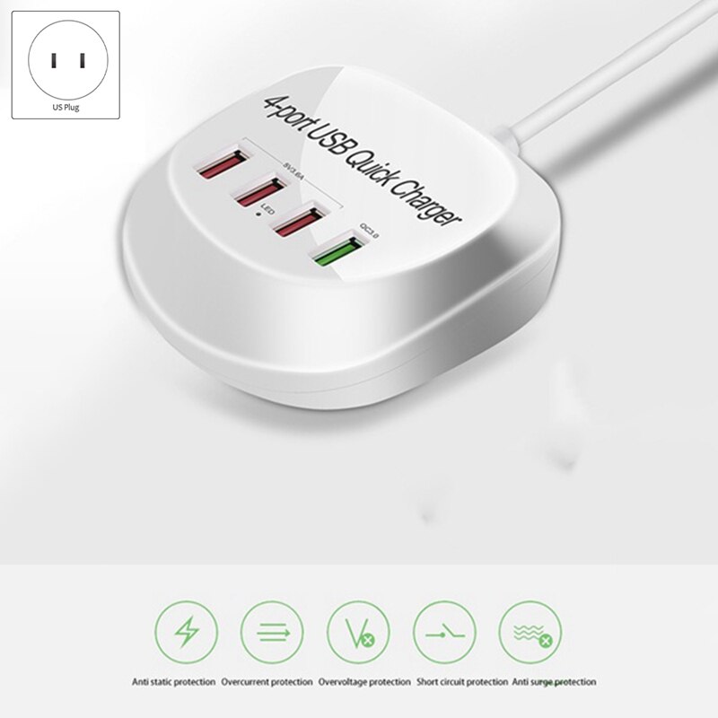 USB Charger Hub with Quick Charge 4 USB Port Portable Fast Phone Charging Station for Home Office Desktop Travel US Plug