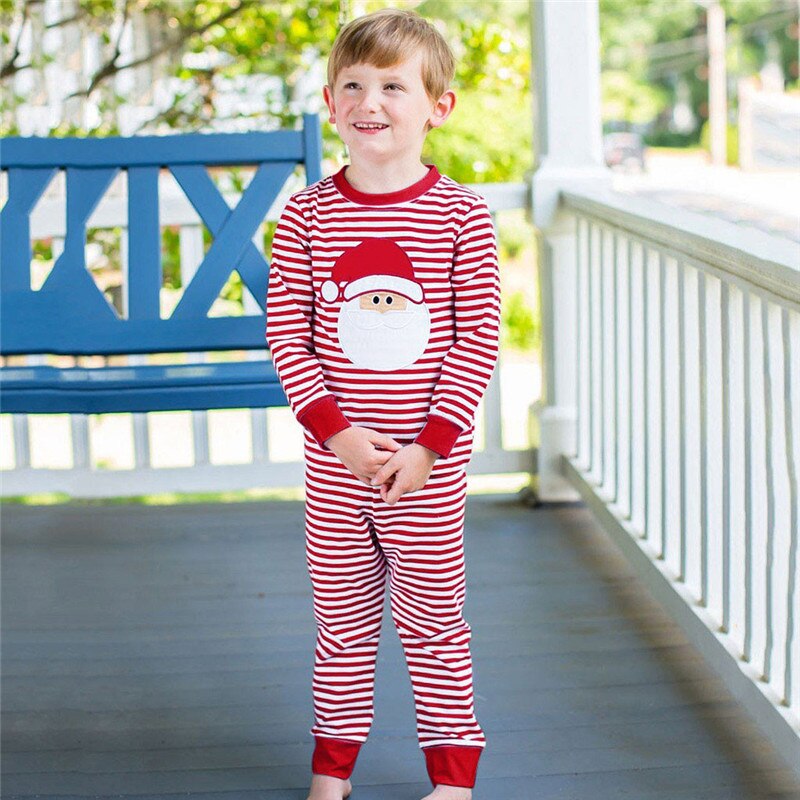 Pijamas de Navidad para niñas pequeñas, conjunto de servicio para el hogar, Tops y pantalones a rayas de Papá Noel, ropa de dormir, trajes #3O15