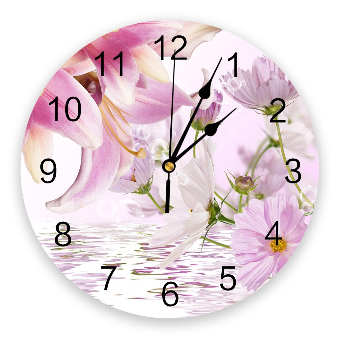 Horloge murale en pvc effet encre, motif plante et fleur, horloge numérique, décoration d'intérieur, décoration de salon moderne: Lex 06196 ckaz 1