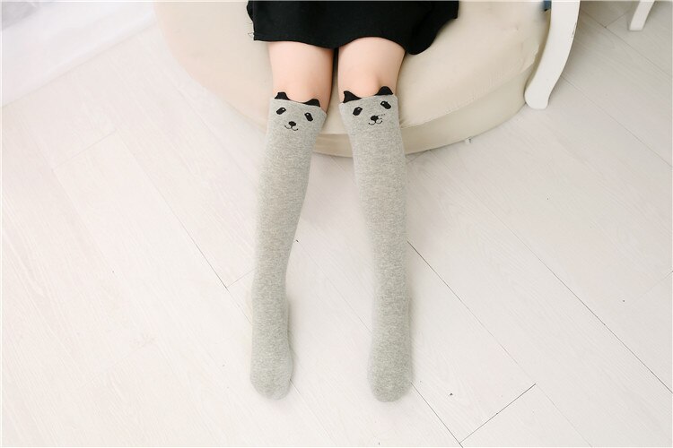 Chaussettes en coton pour enfants | Chaussettes montantes aux genoux avec oreilles de chat de dessin animé pour bébés filles, chauffantes les jambes,: Gray Bear