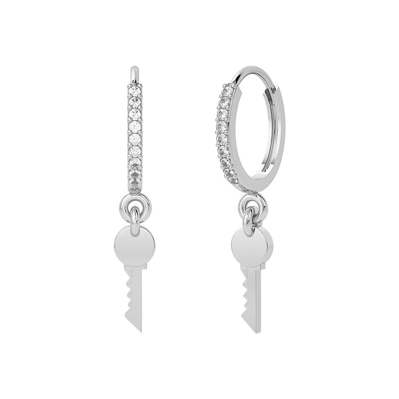 S925 Sterling Zilveren Sleutel Liefde Opknoping Hoop Earring Voor Vrouwen Meisjes Zirkoon Huggie Oorbellen Pendientes Brincos Bruiloft Jewerly: Silver color-11