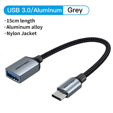 Vention adattatore cavo USB C a USB OTG USB tipo C maschio a USB 3.0 2.0 femmina per Macbook Pro adattatore Samsung S20 USB C OTG: USB 3.0 Grey