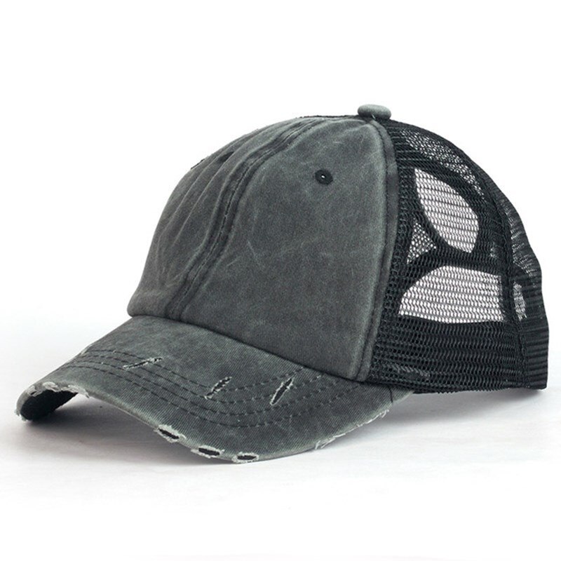 Mesh Ademende Zomer Paardenstaart Zonnehoed Dames Baseball Cap Gewassen Katoenen Pet Motorkap Leuke Hoed: Black
