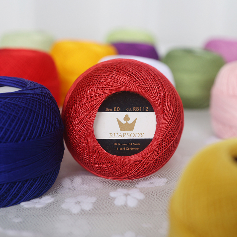 Rhapsody superior tamaño 80 algodón egipcio bateo de ganchillo, hilo de tejer encaje 10 g/unidad 184 yardas primavera macarrón 22 colores
