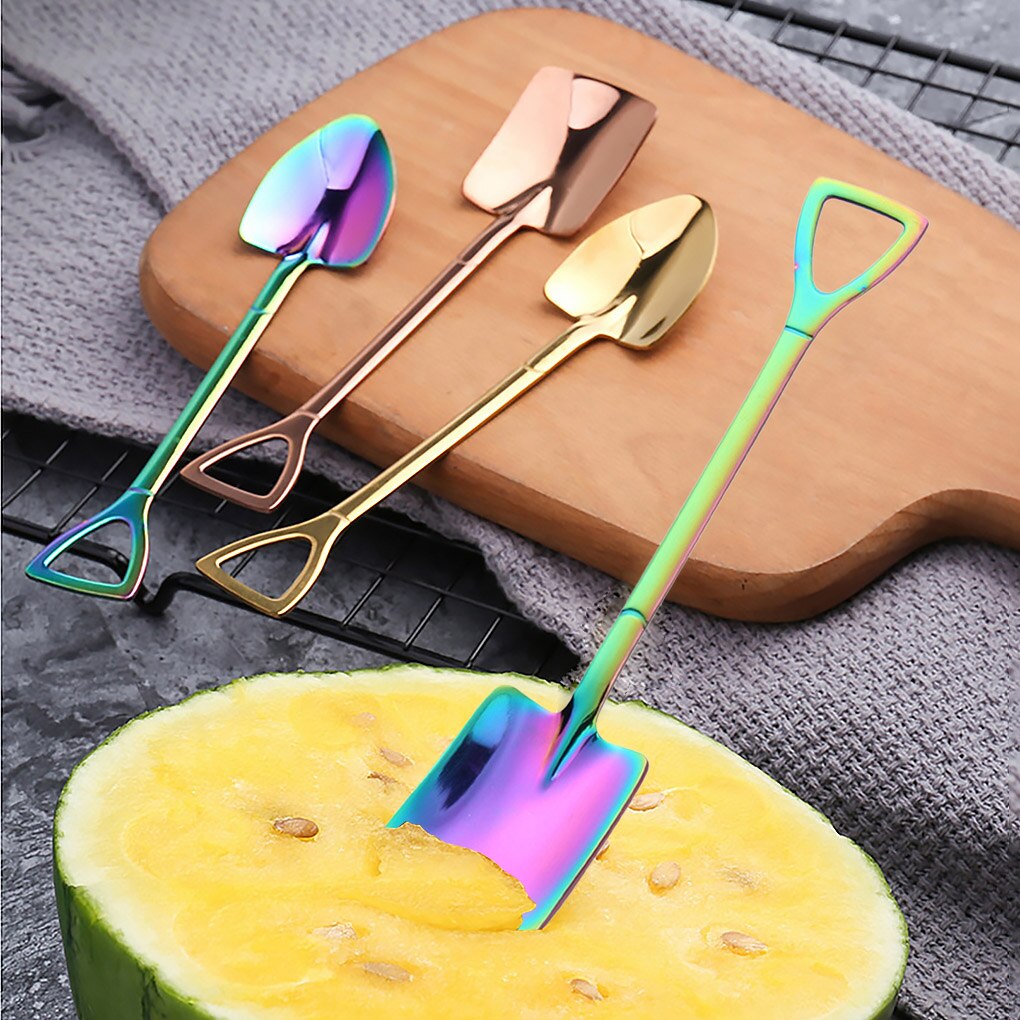 Rostfritt stål spade sked för kaffe te kök gadget tillbehör silver guld färg dessert sked jul