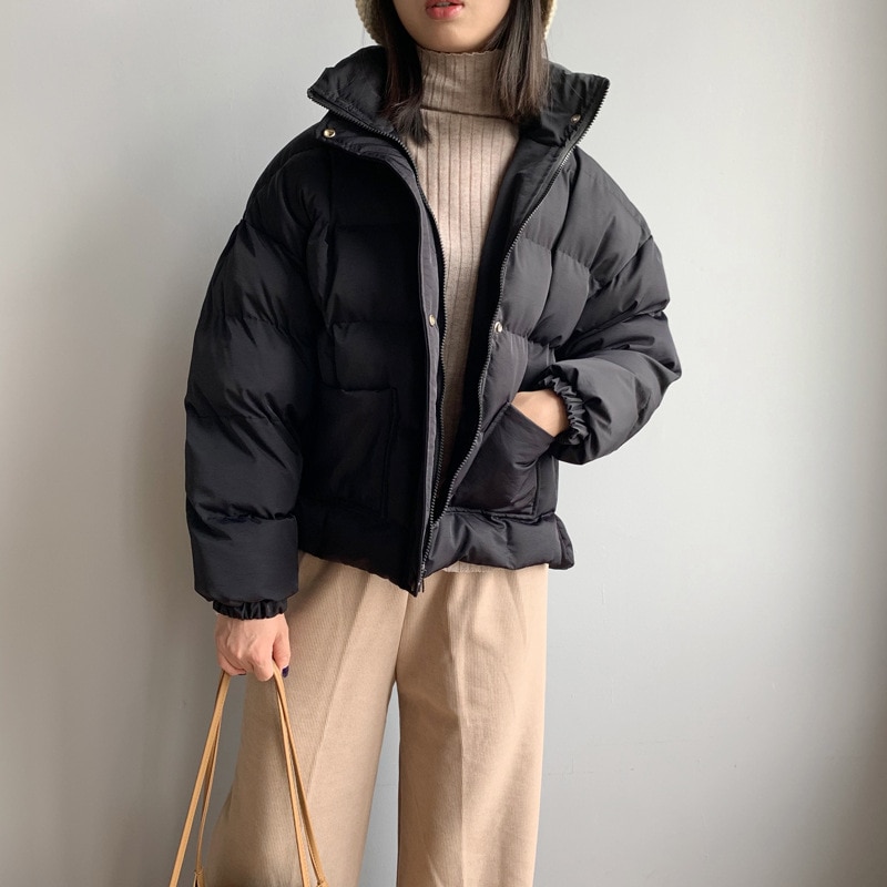 Chaqueta de invierno, abrigo para mujer, estilo coreano , chaquetas acolchadas y acolchadas, Parkas informales Beige para mujer, ropa de otoño negra para mujer