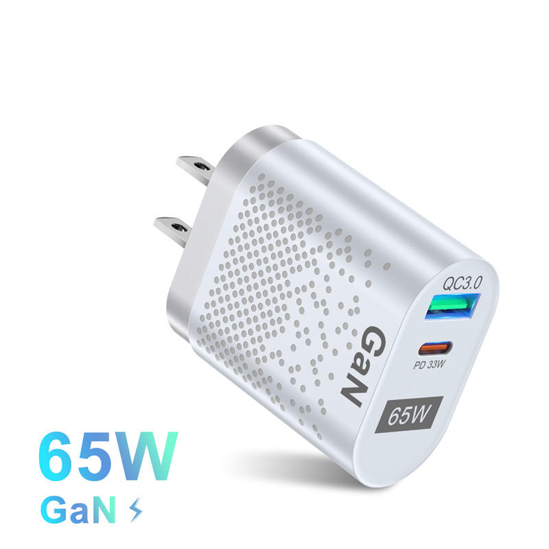USLION PD 65W GaN ładowarka szybka ładowarka typu C PD ładowarka USB z QC 3.0 przenośna szybka ładowarka do laptopa iPhone 13 Pro Xiaomi: White US