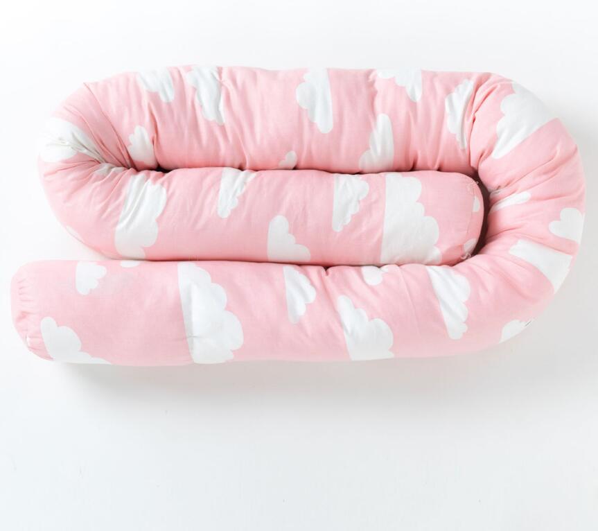 Baby Bed Crib Bumpers Cotton Printed Newborn Cot Bumper Pads Breathable Infant Long Pillows Cradle Cushion 2M: pink cloud