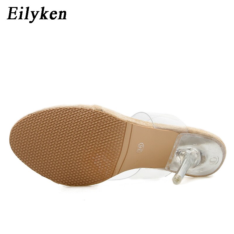 Eilyken pvc gelé ormtryck gröna tofflor öppen tå kvinnor genomskinliga perspex sandaler skor klack klara sandaler stl 35-42