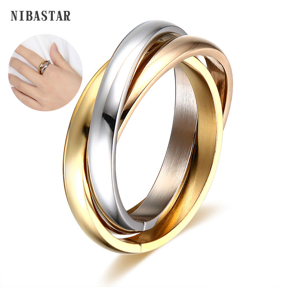 Klassieke 3-rondes ringsets dames roestvrij staal bruiloft verloving vrouwelijke vinger sieraden