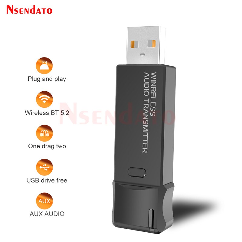 Transmisor V5.3 inalámbrico Compatible con Bluetooth, Adaptador de Audio con conector AUX de 3,5mm AptX LL, auriculares, altavoces, TV, PC y PS4