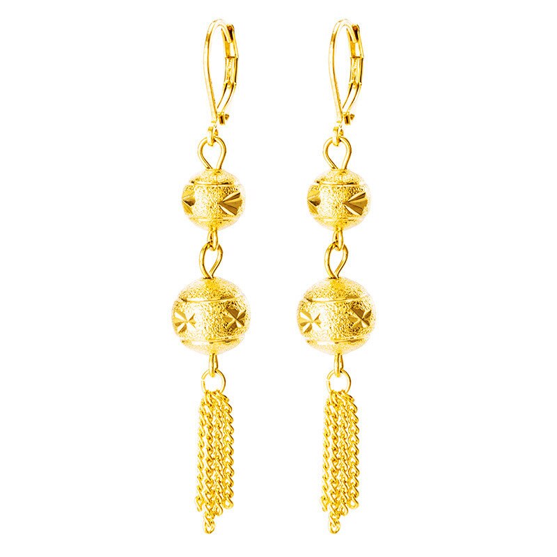 Pendientes de oro de 24K para mujer, aretes colgantes redondos de hoja de corazón, aretes largos de gota, joyería de boda de oro, de Navidad: Color dorado