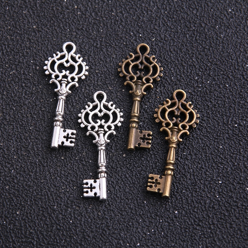 Lote de 14 unidades de llaves de Terror huecas de Metal de aleación de bronce antiguo de 12x32mm, fabricación de colgantes diy