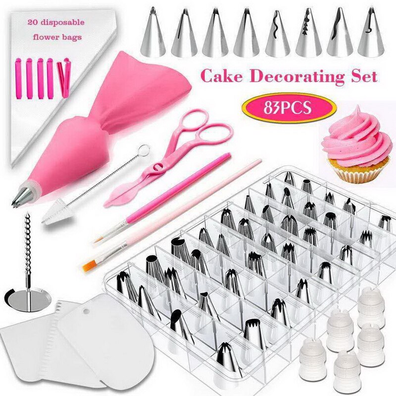 106PCs DIY Multi-function Cake Decorating Kit Cake Turntable Set Pastry Tube Fondant Tool Cake Kitchen Dessert Baking Tools: 83PCs