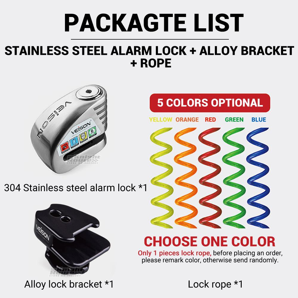 Veison Motorfiets Alarm 130dB Anti-Diefstal Motorfiets Slot Fiets Alarm 304 Rvs Disc Quad Lock Fietsslot Motopadlock