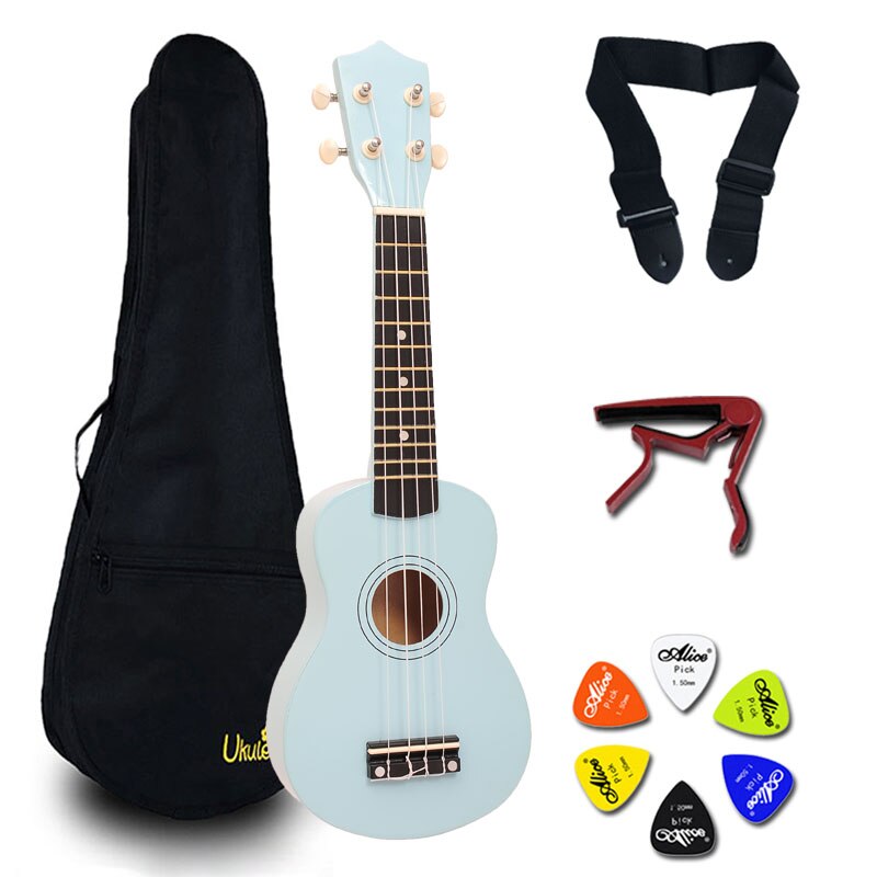 21 Inch Ukulele Hawaii Guitar Mini Guitar Ukelele Sets Bag Capo Strap Picks Kit Music for Kids 14 color UK001A: Nuture Wood with set