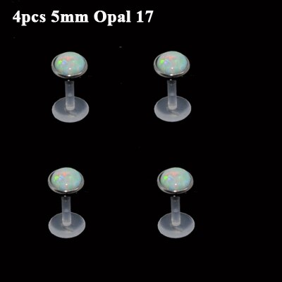 viel 4Stck Opal 17 Stein Bioplast Labret Monroe Lippe Zucht Feuer Opal Ohr Cartiliage Tragus Wendel durchbohren Zucht Ring 16g Körper Schmuck: 4Stck 5mm oben